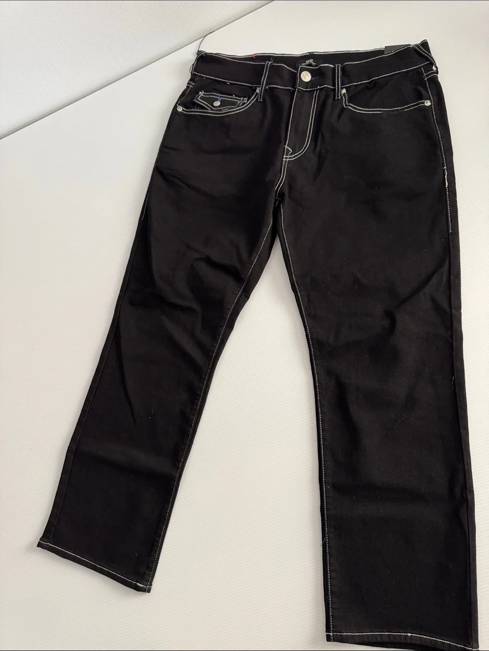 True Religion Men’s Black Straight Jeans with Contrast Stitching